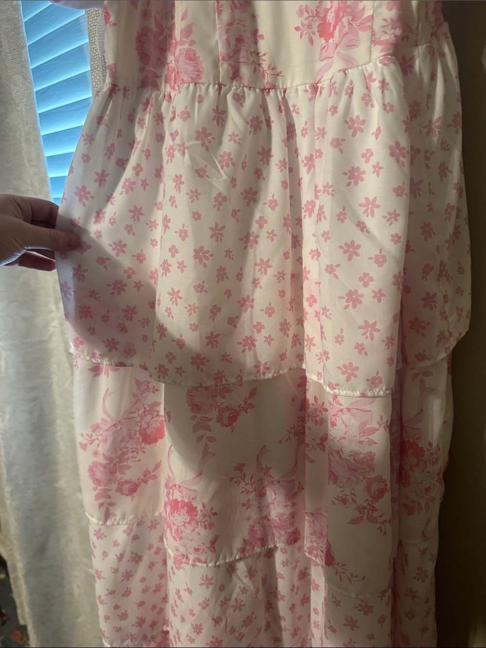 Women's White Maxi Dress with Pink Floral Print - Picture 5 of 9